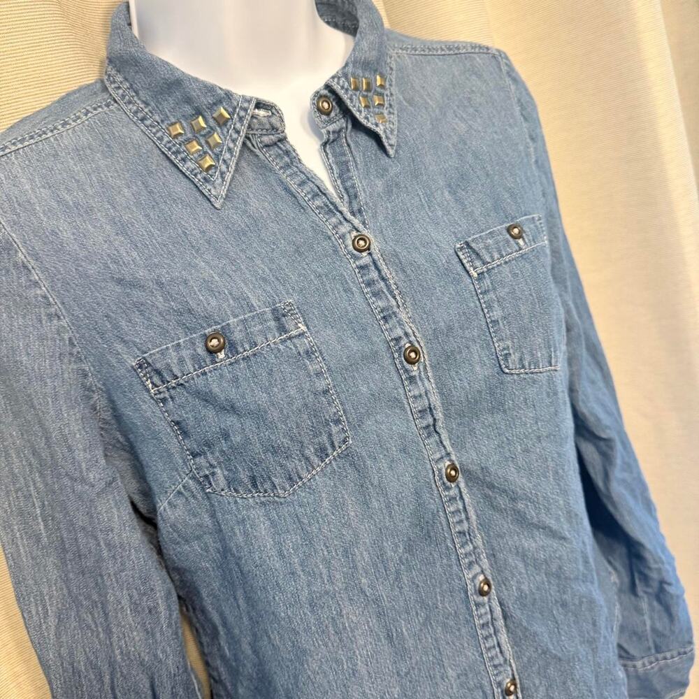 JUNIOR SIZE! LEI blue denim button-up shirt size S (3/5) Junior/Teens COWGIRL
